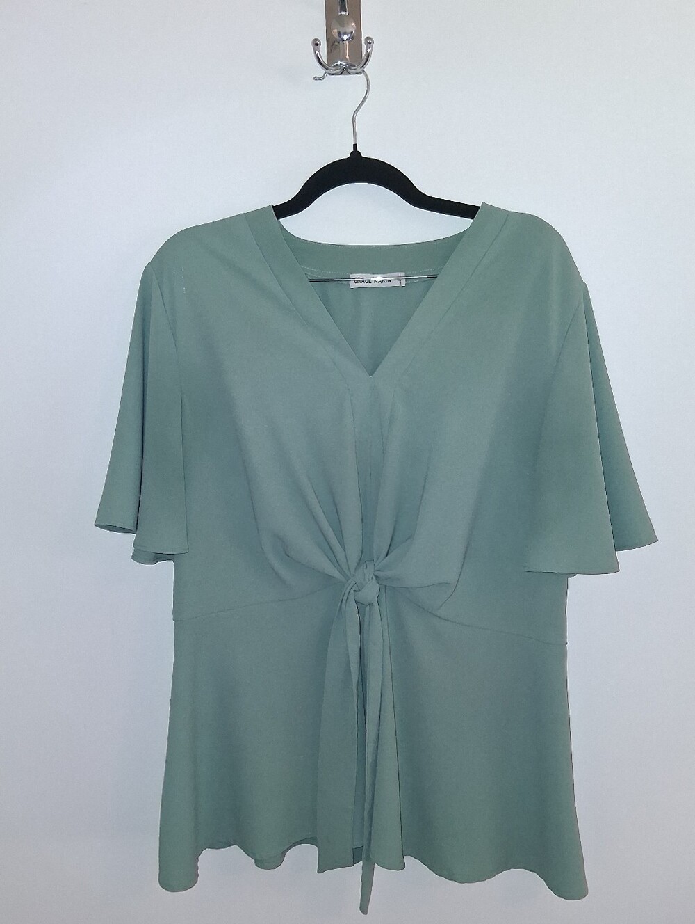 Grace Karin Elegant Women's Top | V-Neck Tie Front Blouse | Size 2XL | Green